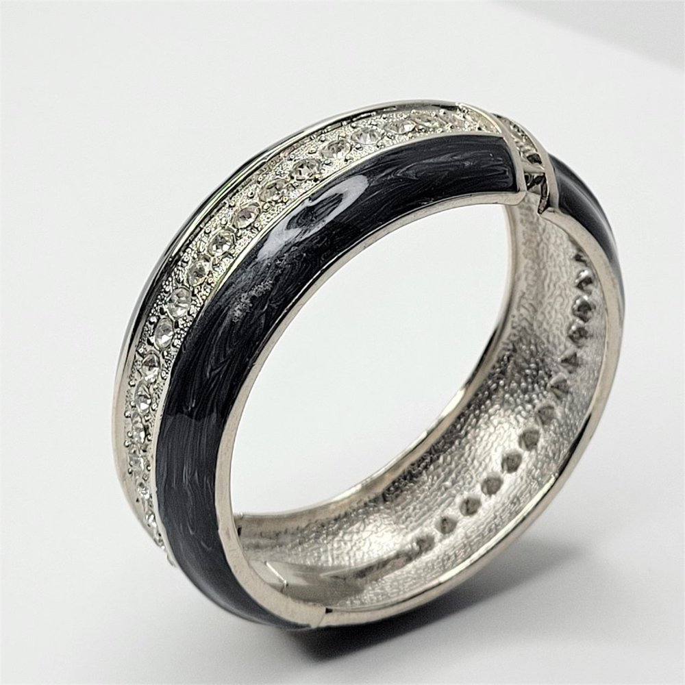 Grey Enamel Wide Hinged Cuff Bangle Bracelet - image 3